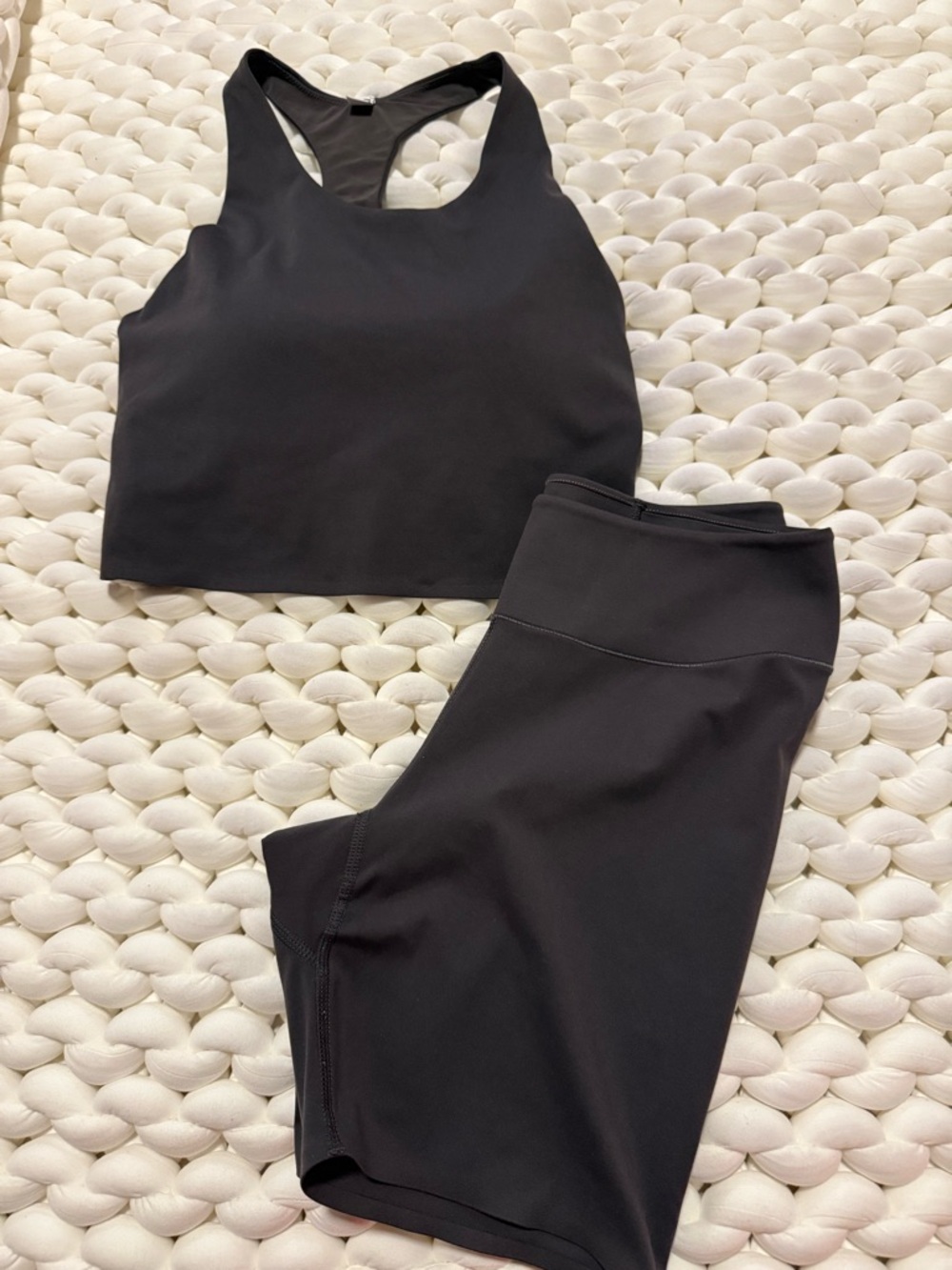 Uniqlo Slate Gray Racerback Sports Bra and High-Waist Bike Shorts Set
